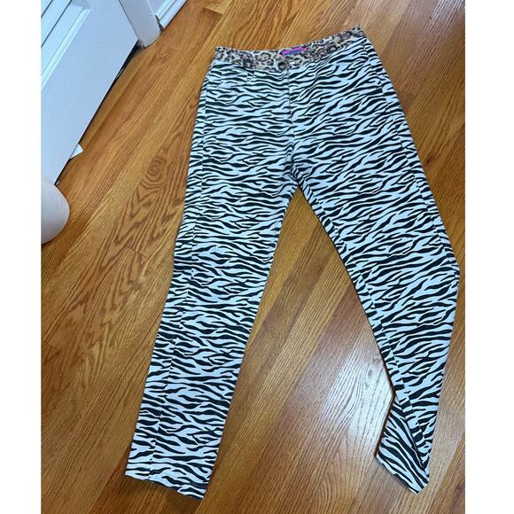 Edikted retro boho zebra striped pants w cheetah waist and pockets S 100% cotton - Picture 1 of 6